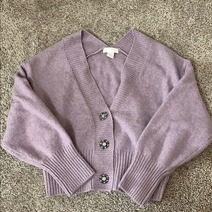 H&M lilac jeweled button sweater.